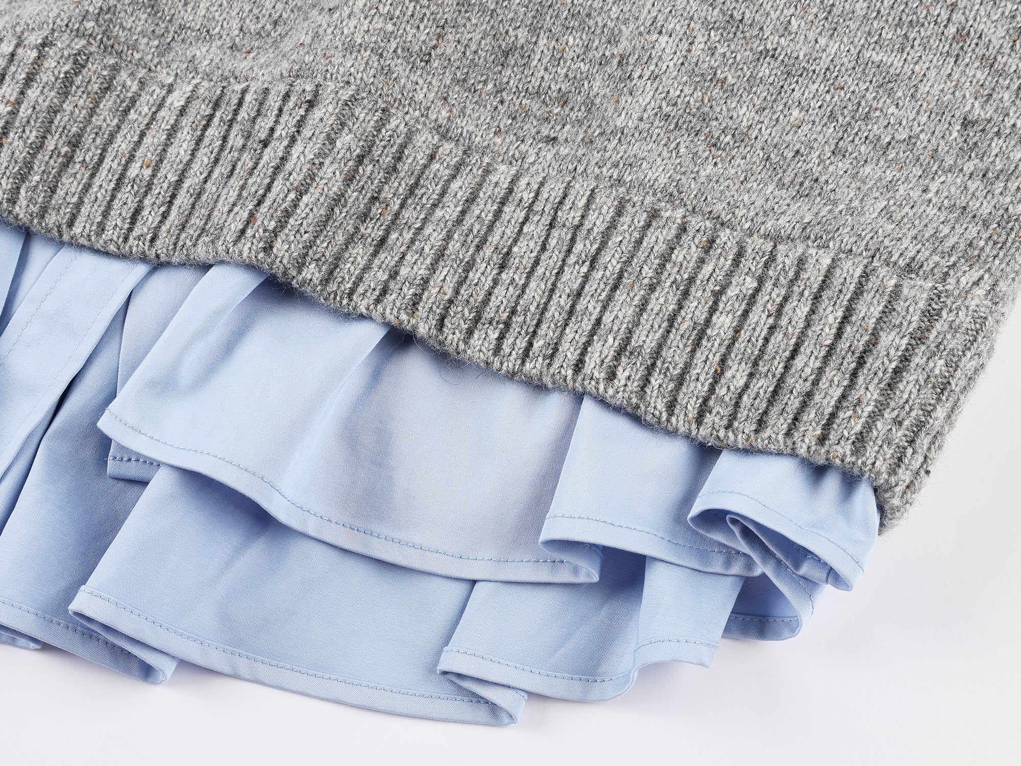 V-neck layered-look pullover with shirt detail