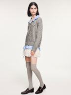 V-neck layered-look pullover with shirt detail