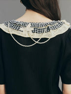 Vintage Lace-Collar Hand-Knit Sweater