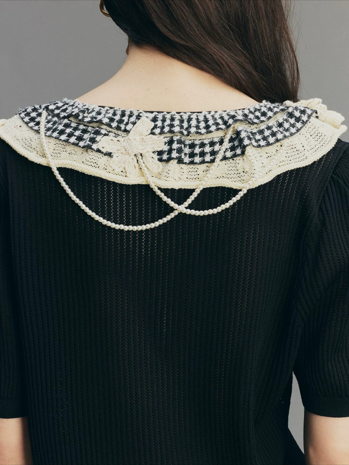 Vintage Lace-Collar Hand-Knit Sweater