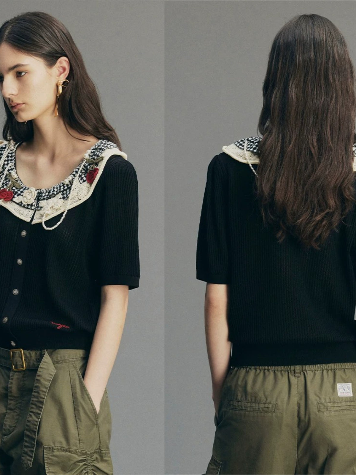 Vintage Lace-Collar Hand-Knit Sweater