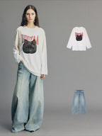 Embroidered Rock 'n' Roll Cat Sweatshirt