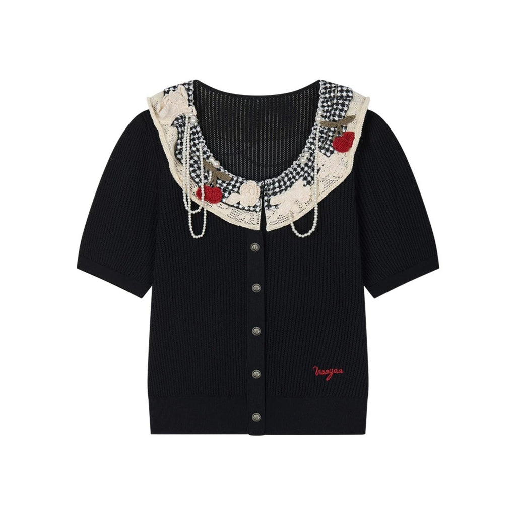 Vintage Lace-Collar Hand-Knit Sweater