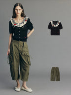 Vintage Lace-Collar Hand-Knit Sweater