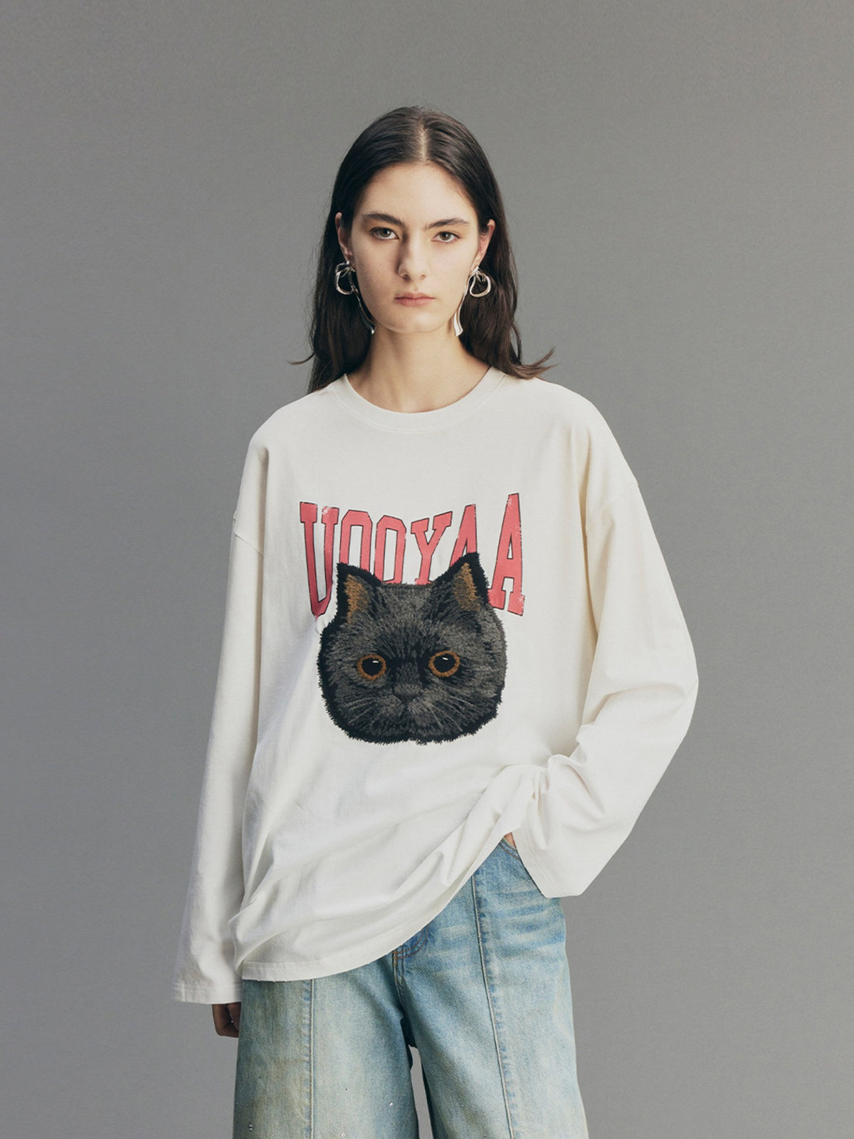Embroidered Rock 'n' Roll Cat Sweatshirt
