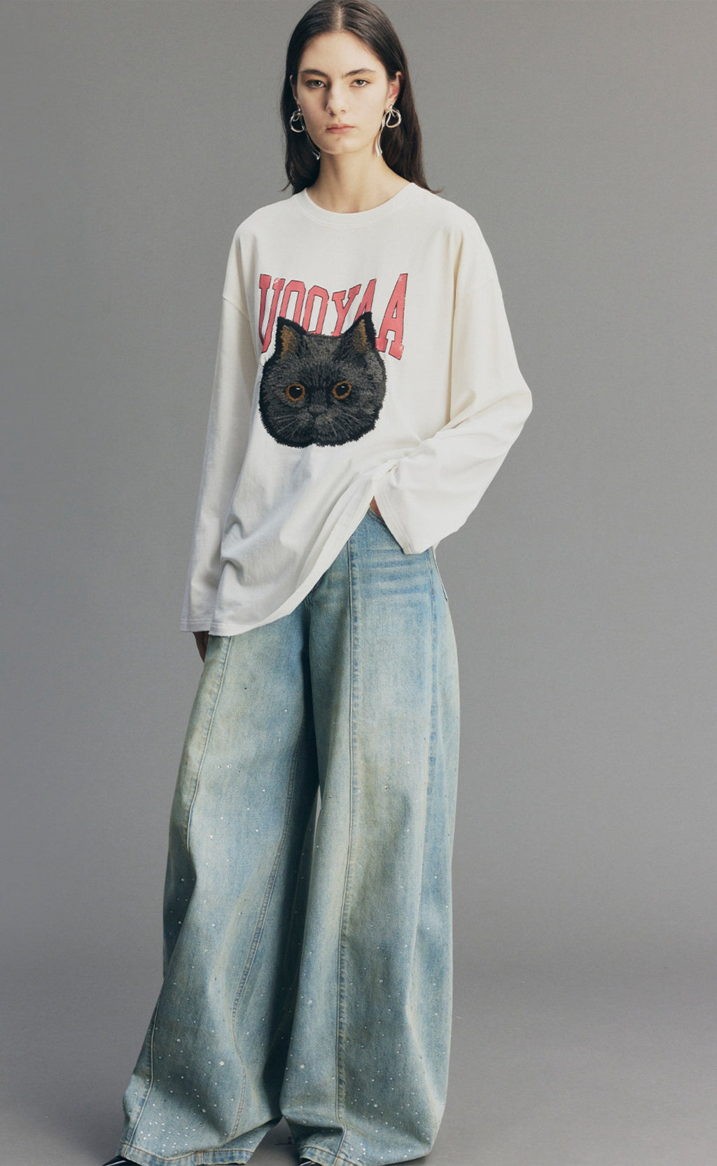 Embroidered Rock 'n' Roll Cat Sweatshirt