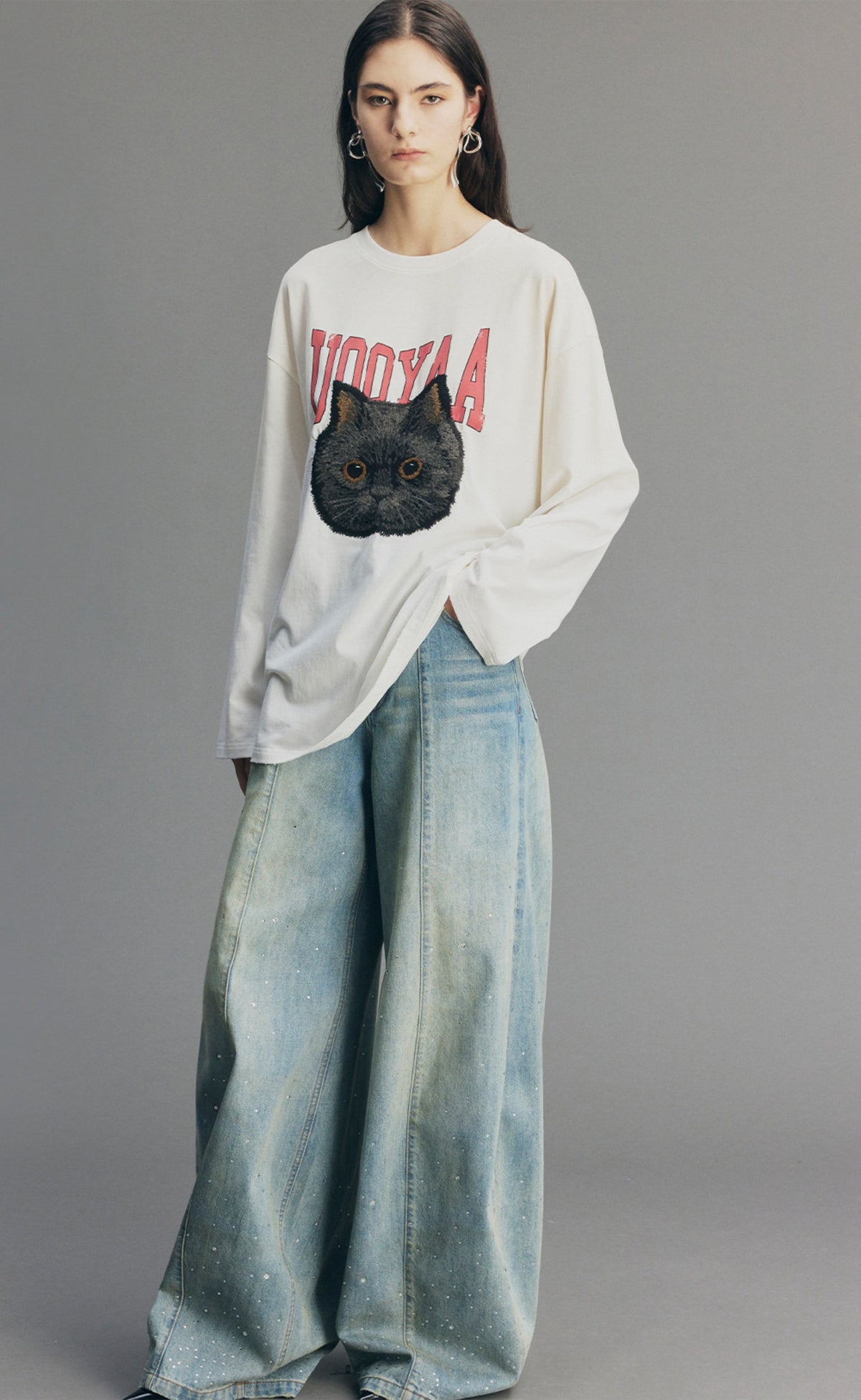 Embroidered Rock 'n' Roll Cat Sweatshirt