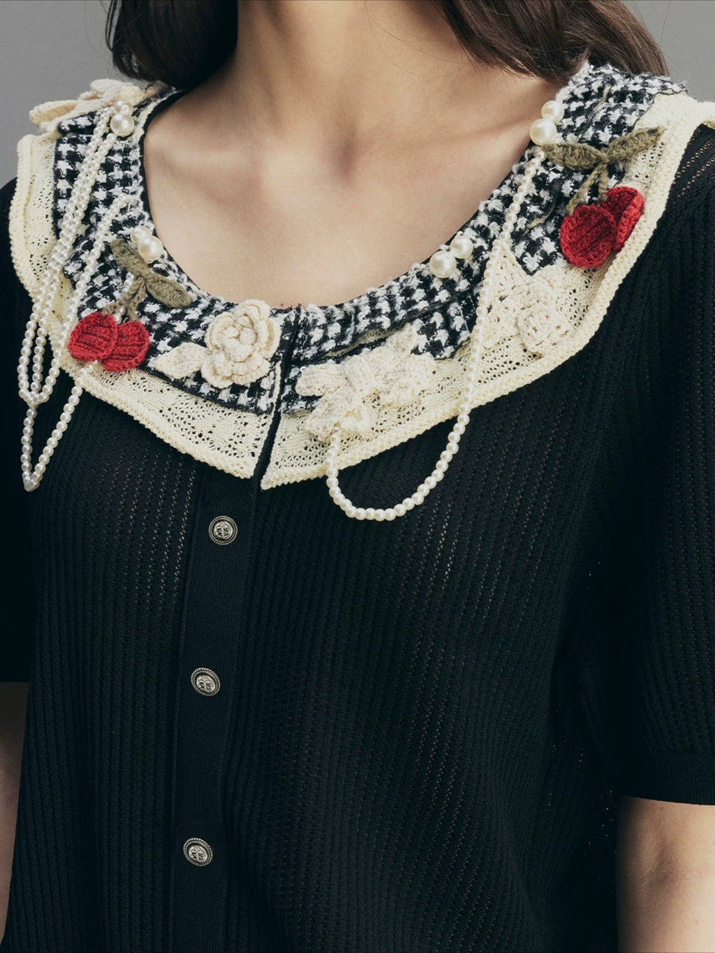 Vintage Lace-Collar Hand-Knit Sweater