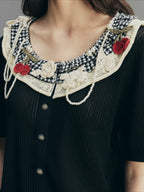 Vintage Lace-Collar Hand-Knit Sweater