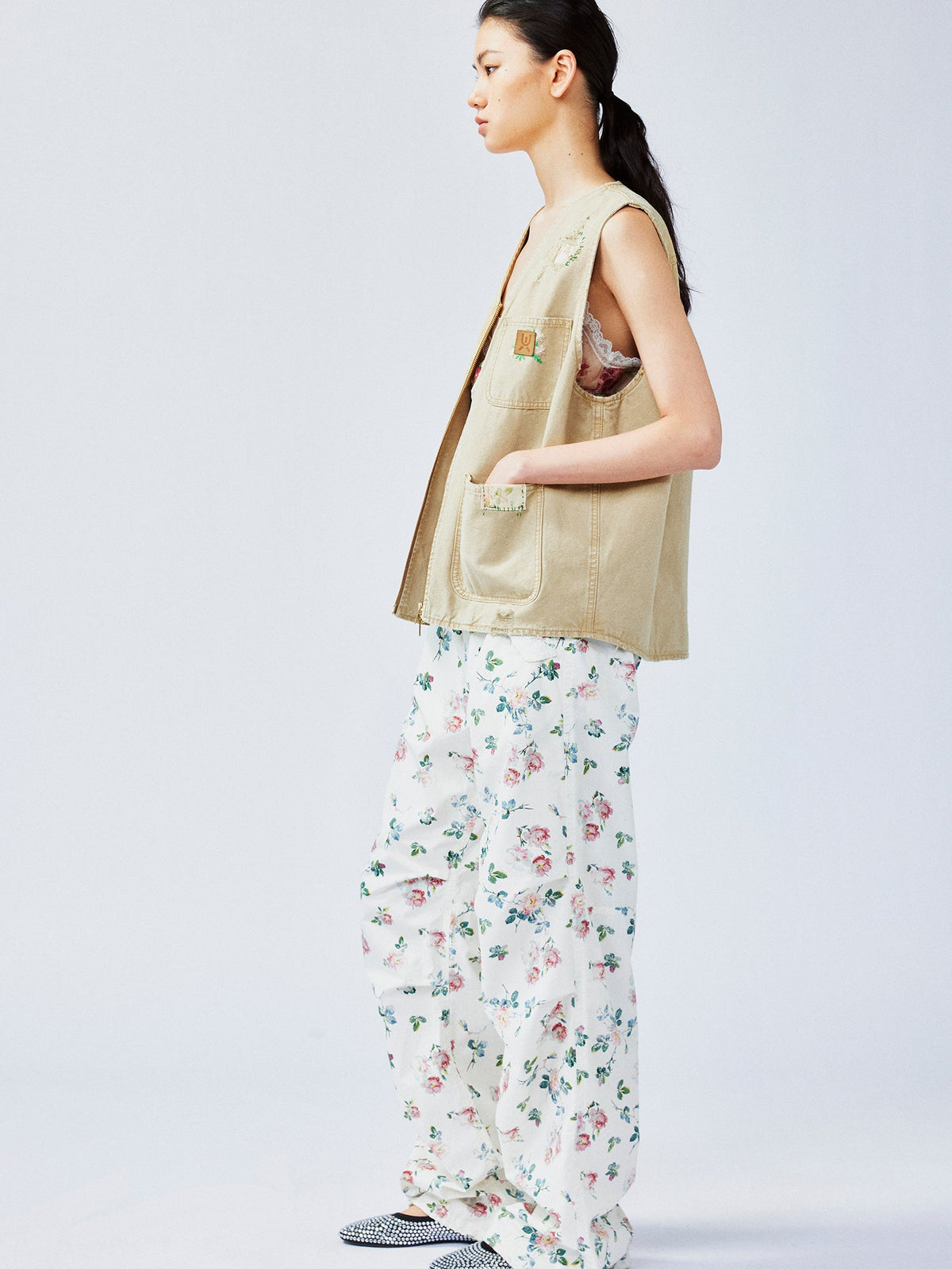 Nostalgic workwear vest with playful patchwork