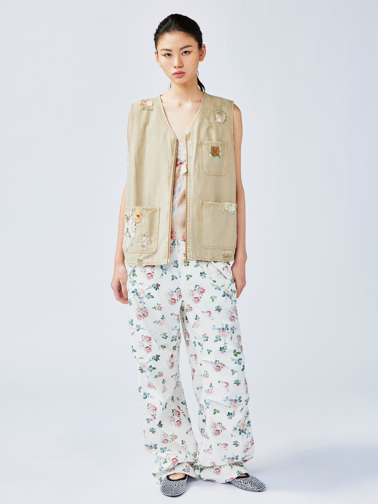 Nostalgic workwear vest with playful patchwork