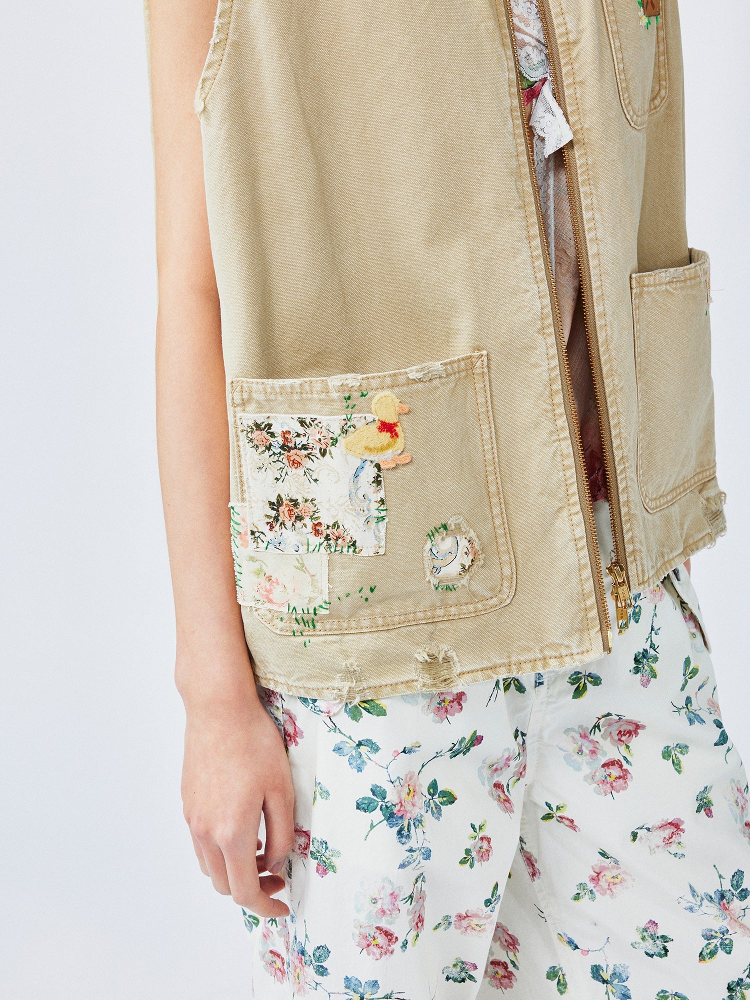 Nostalgic workwear vest with playful patchwork