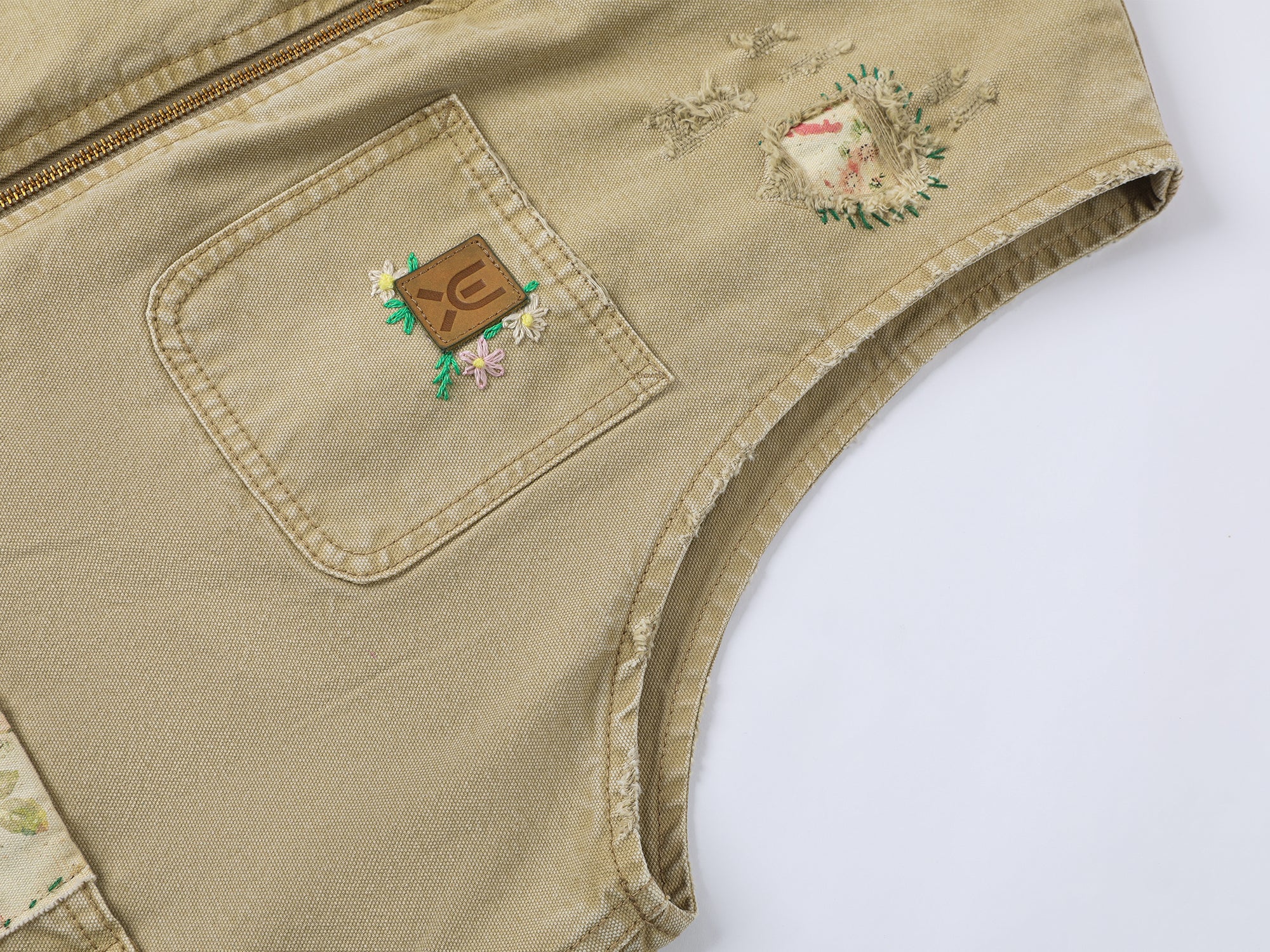 Nostalgic workwear vest with playful patchwork