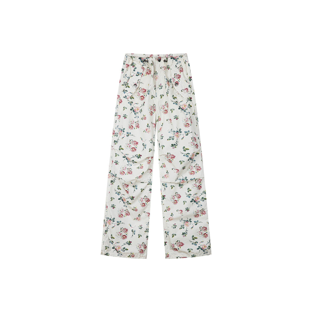 ロマンチックな壁紙の花柄パラシュートパンツ