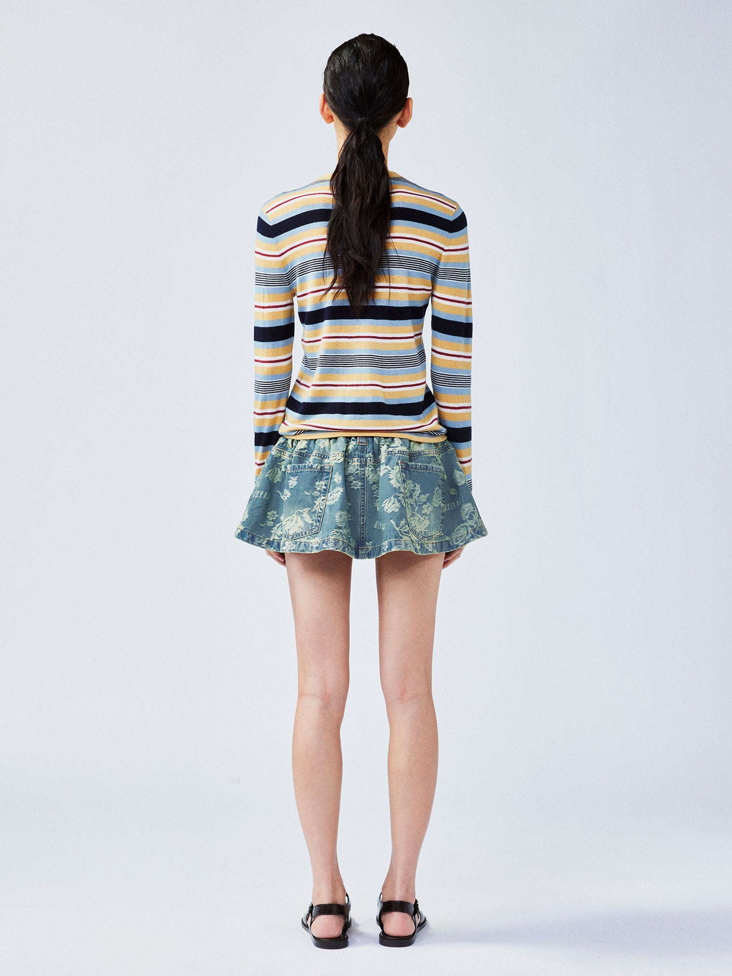 Romantic floral jacquard denim mini skirt