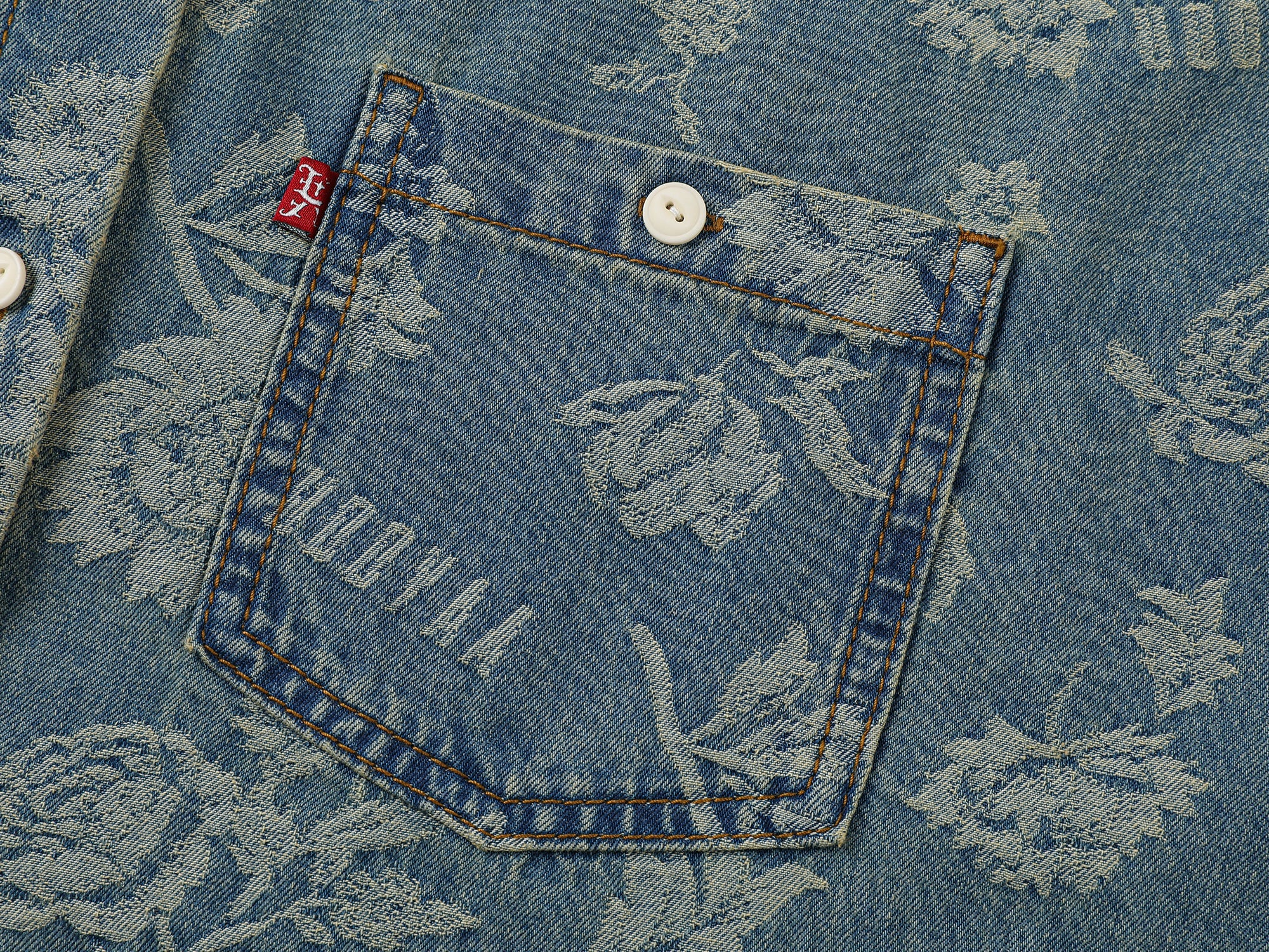Romantic floral jacquard denim shirt