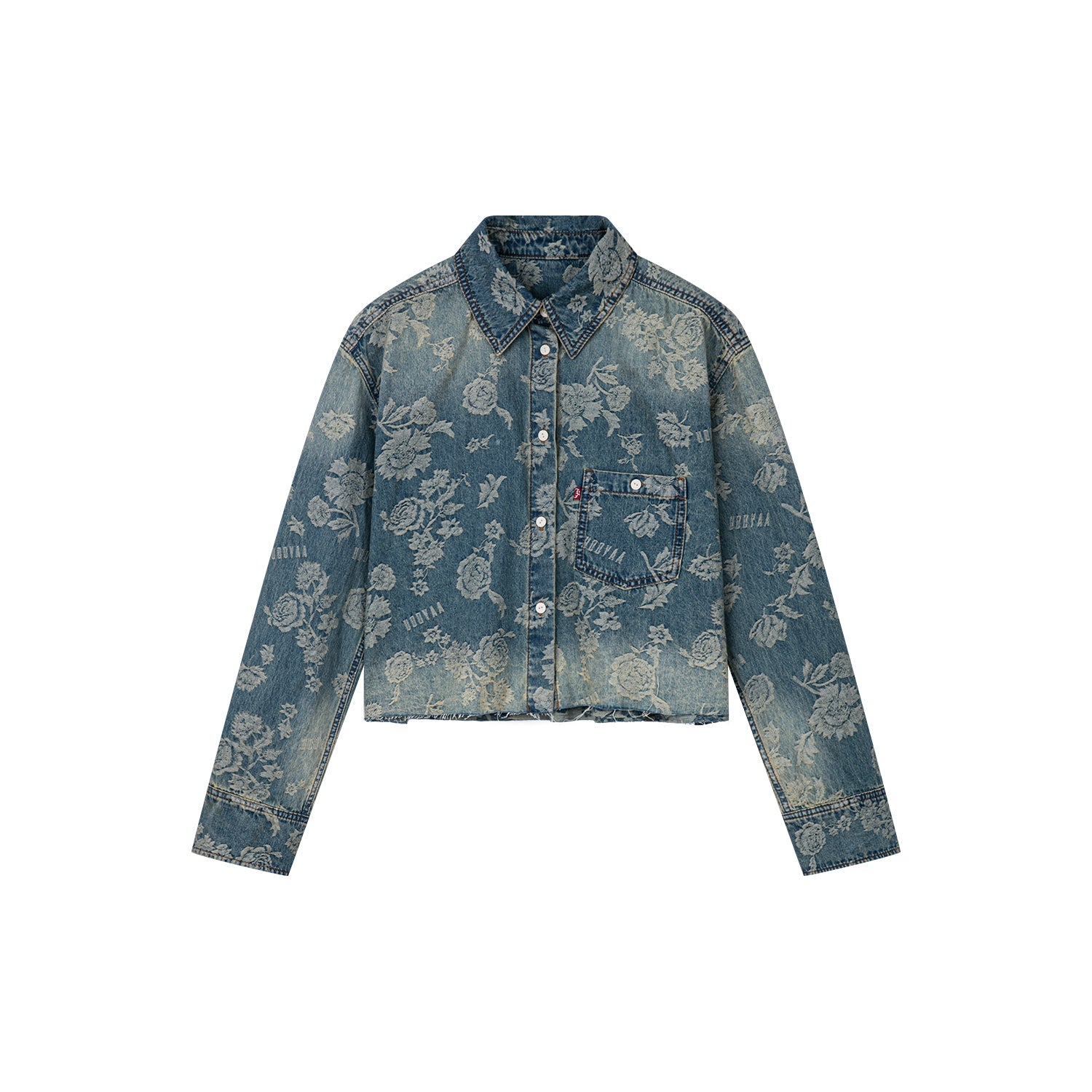 Romantic floral jacquard denim shirt