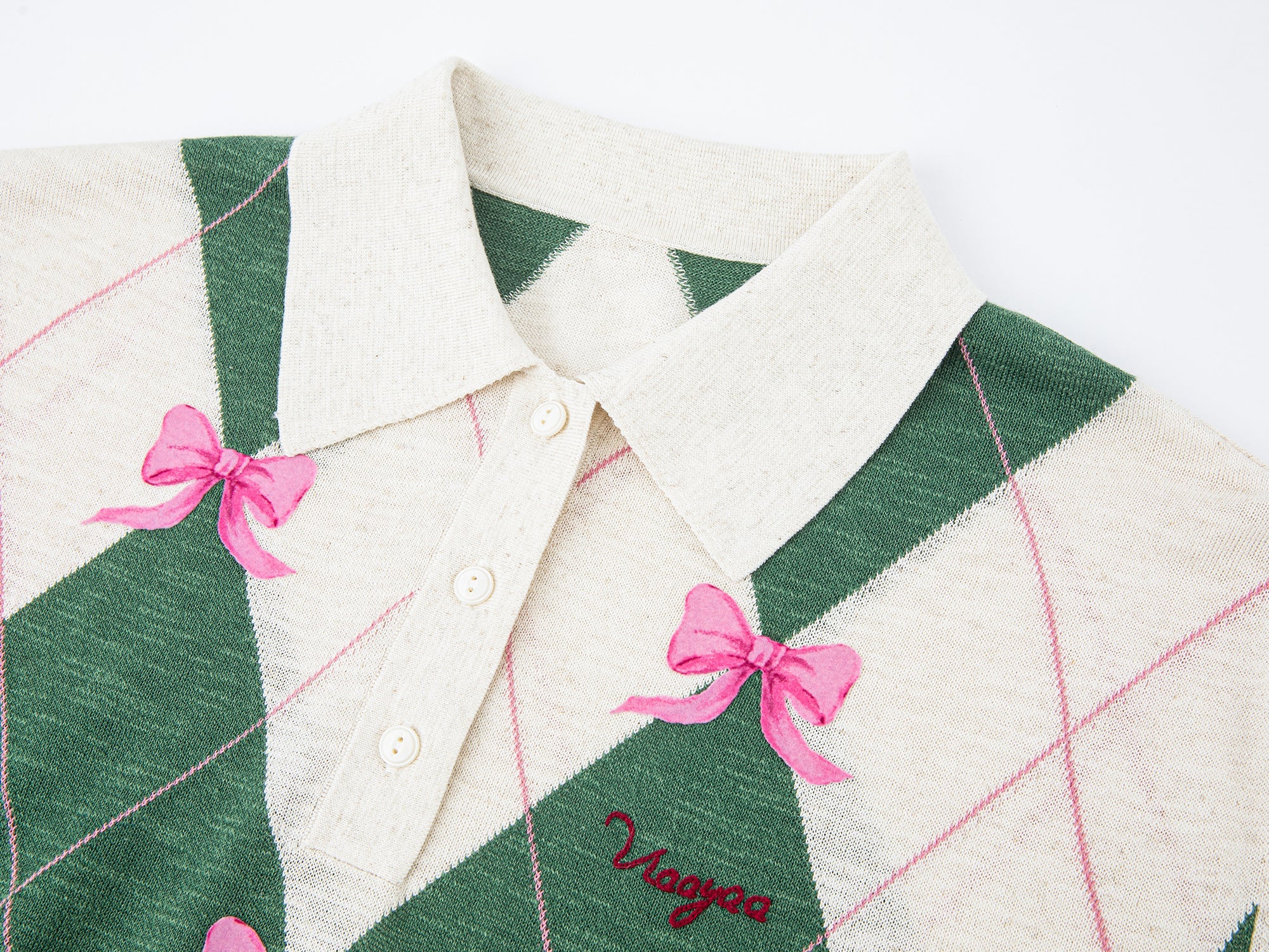 Classic bow argyle polo sweater
