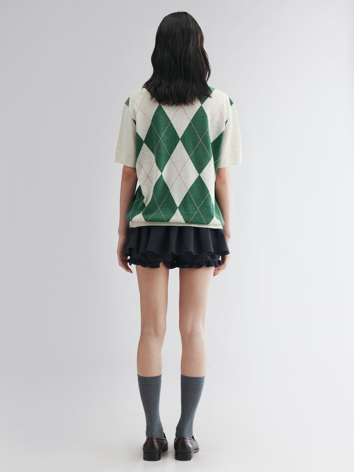 Classic bow argyle polo sweater