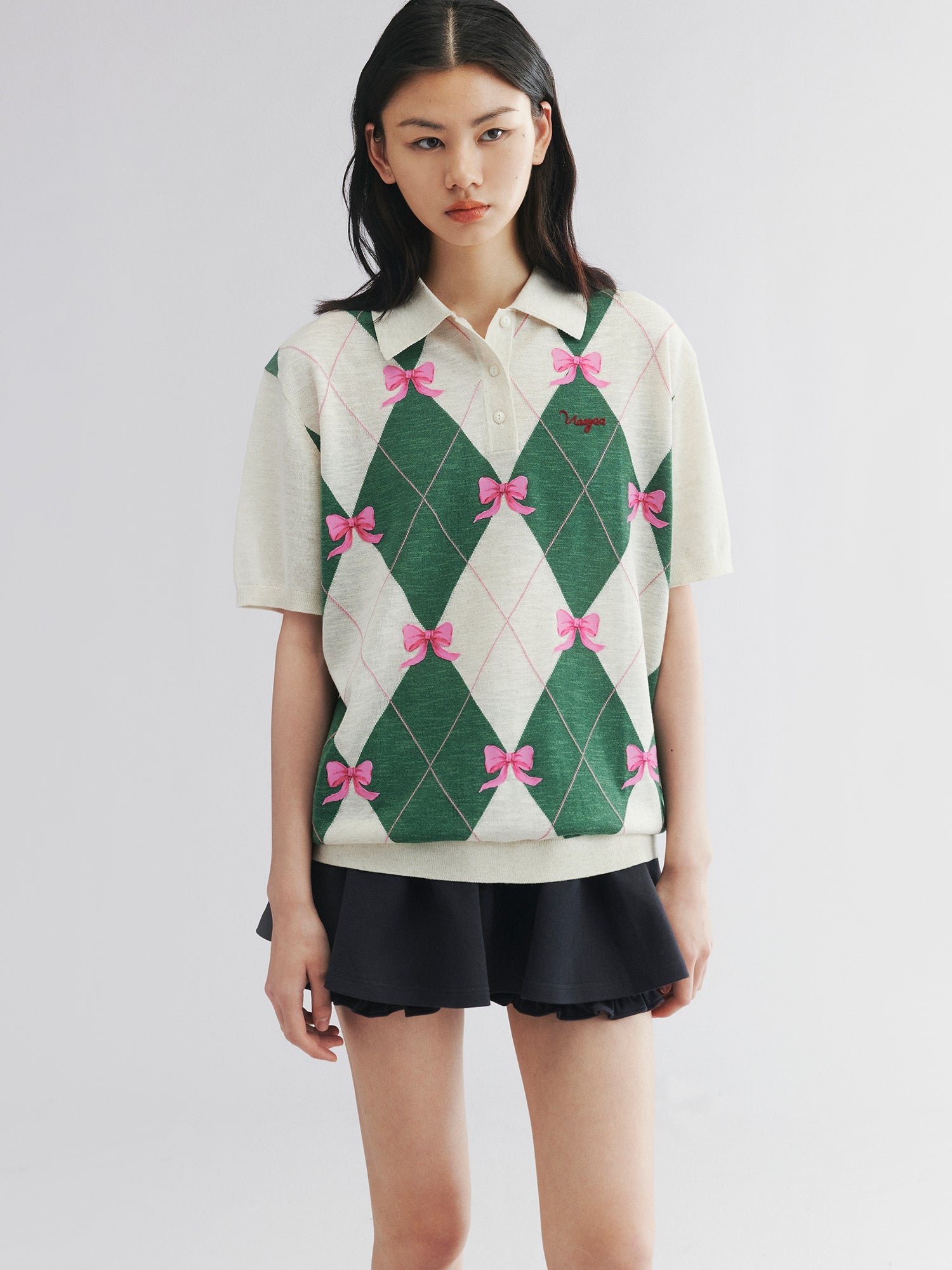 Classic bow argyle polo sweater