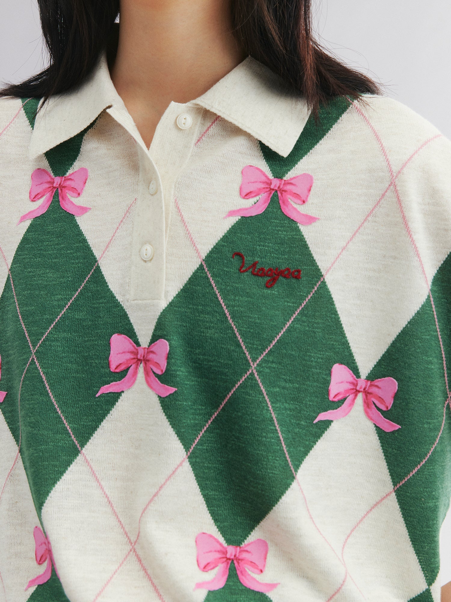 Classic bow argyle polo sweater