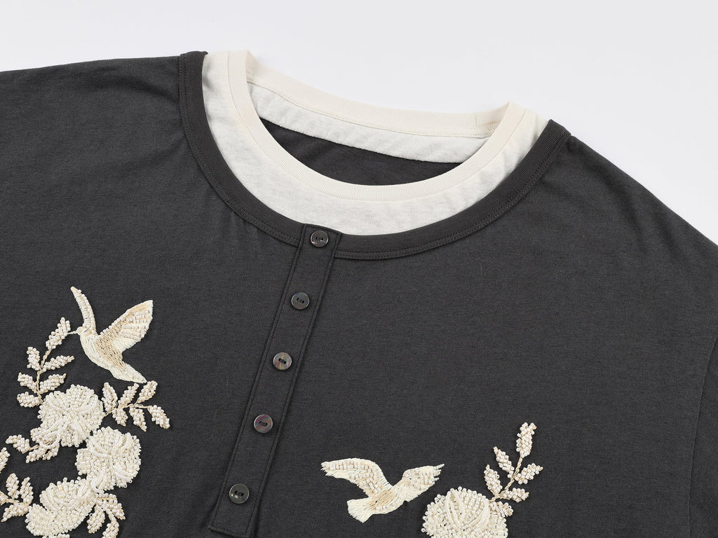 Magical garden beaded layered t-shirt