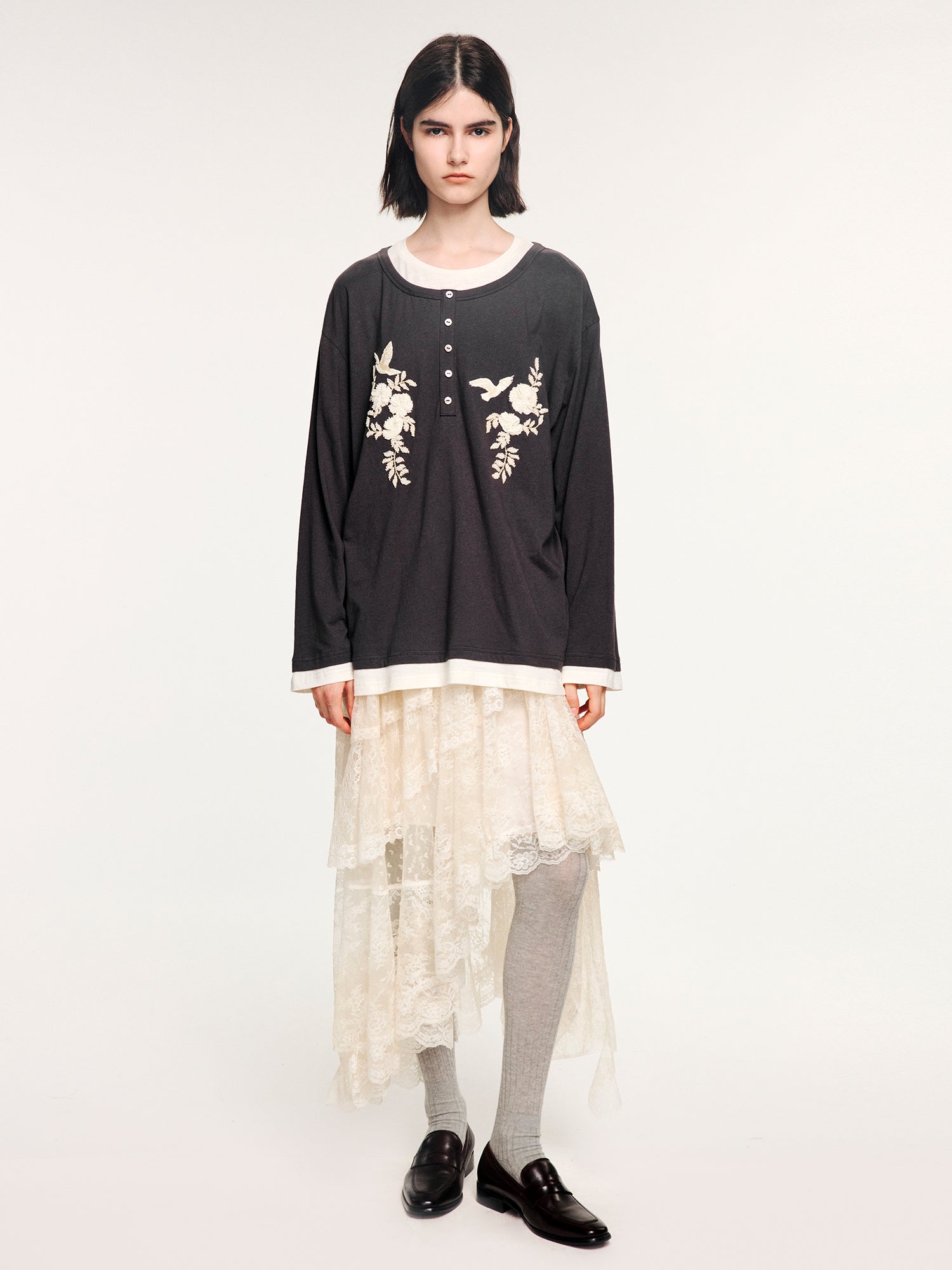 Magical garden beaded layered t-shirt