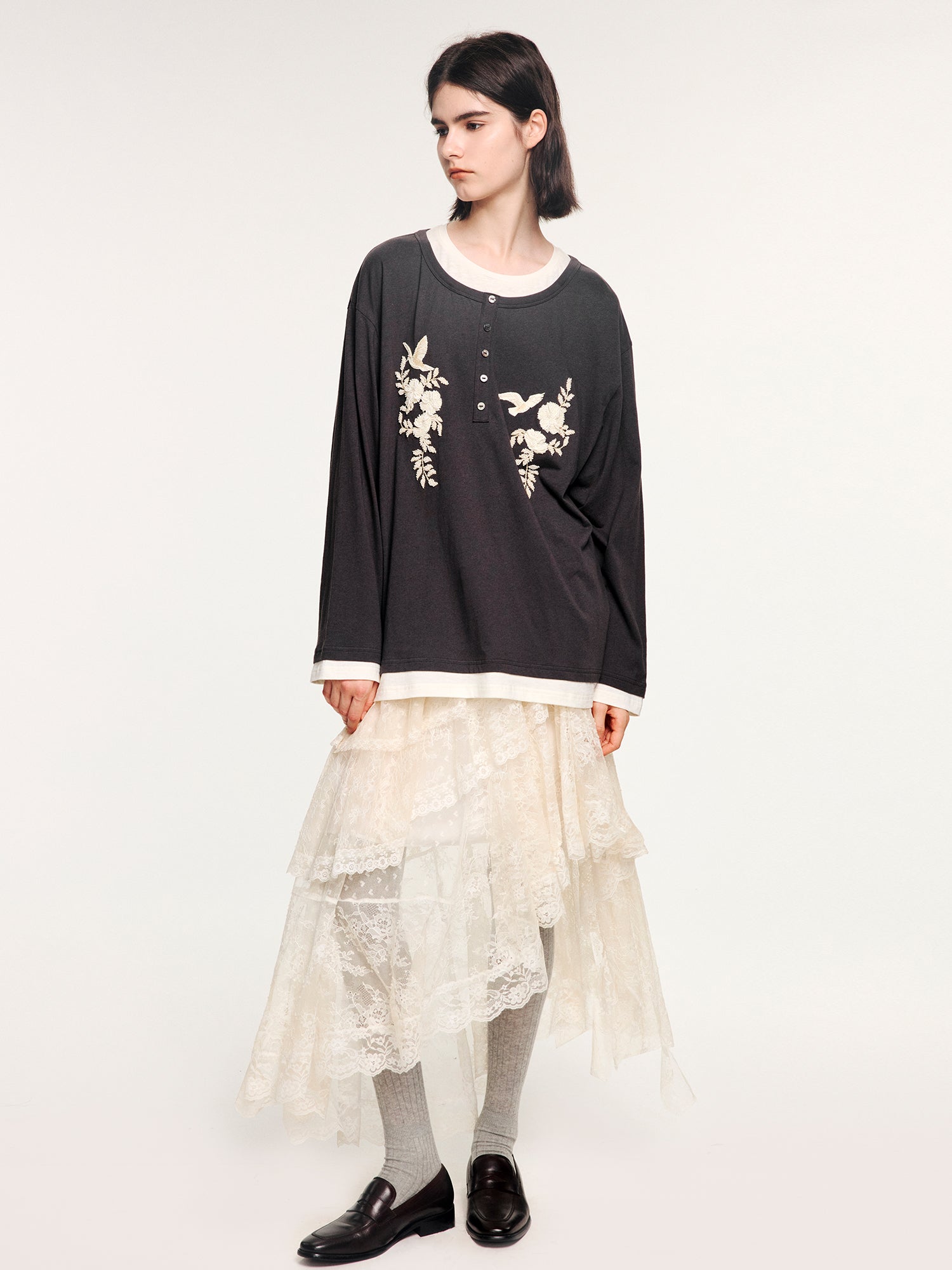 Magical garden beaded layered t-shirt