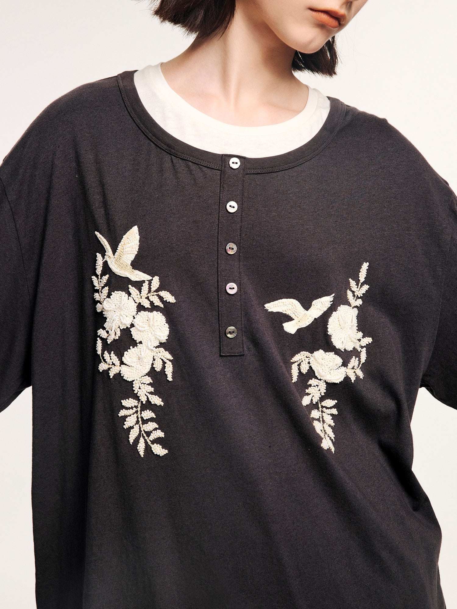 Magical garden beaded layered t-shirt
