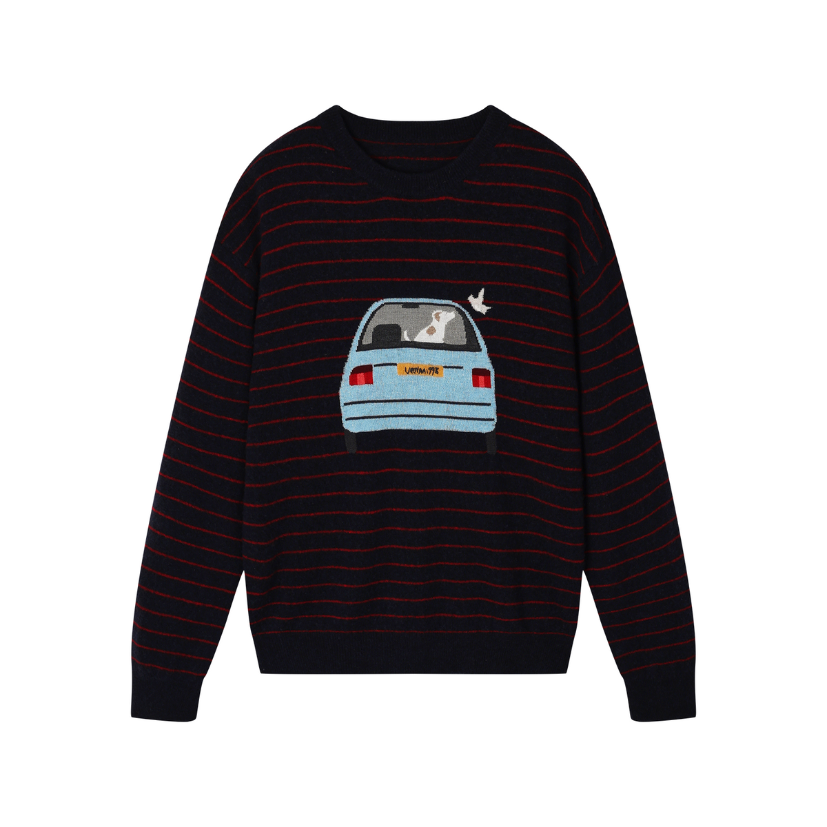 Traveling puppy print stripe sweater