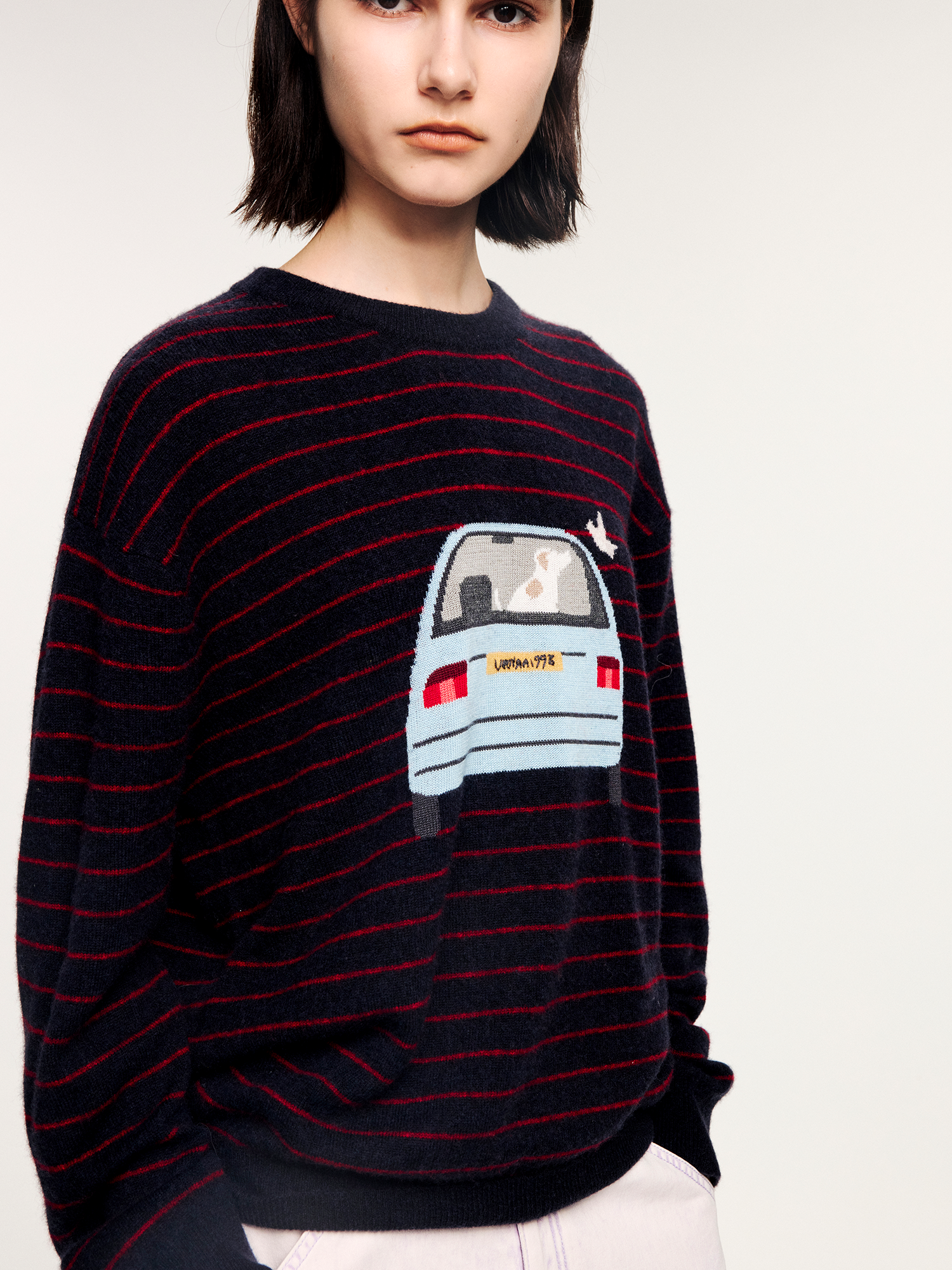 Traveling puppy print stripe sweater