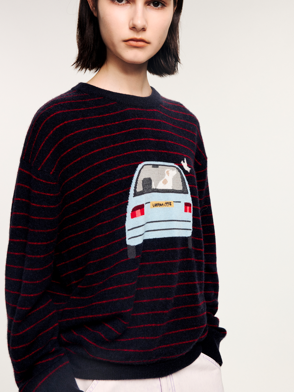 Traveling puppy print stripe sweater