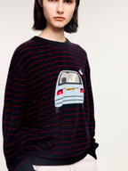 Traveling puppy print stripe sweater