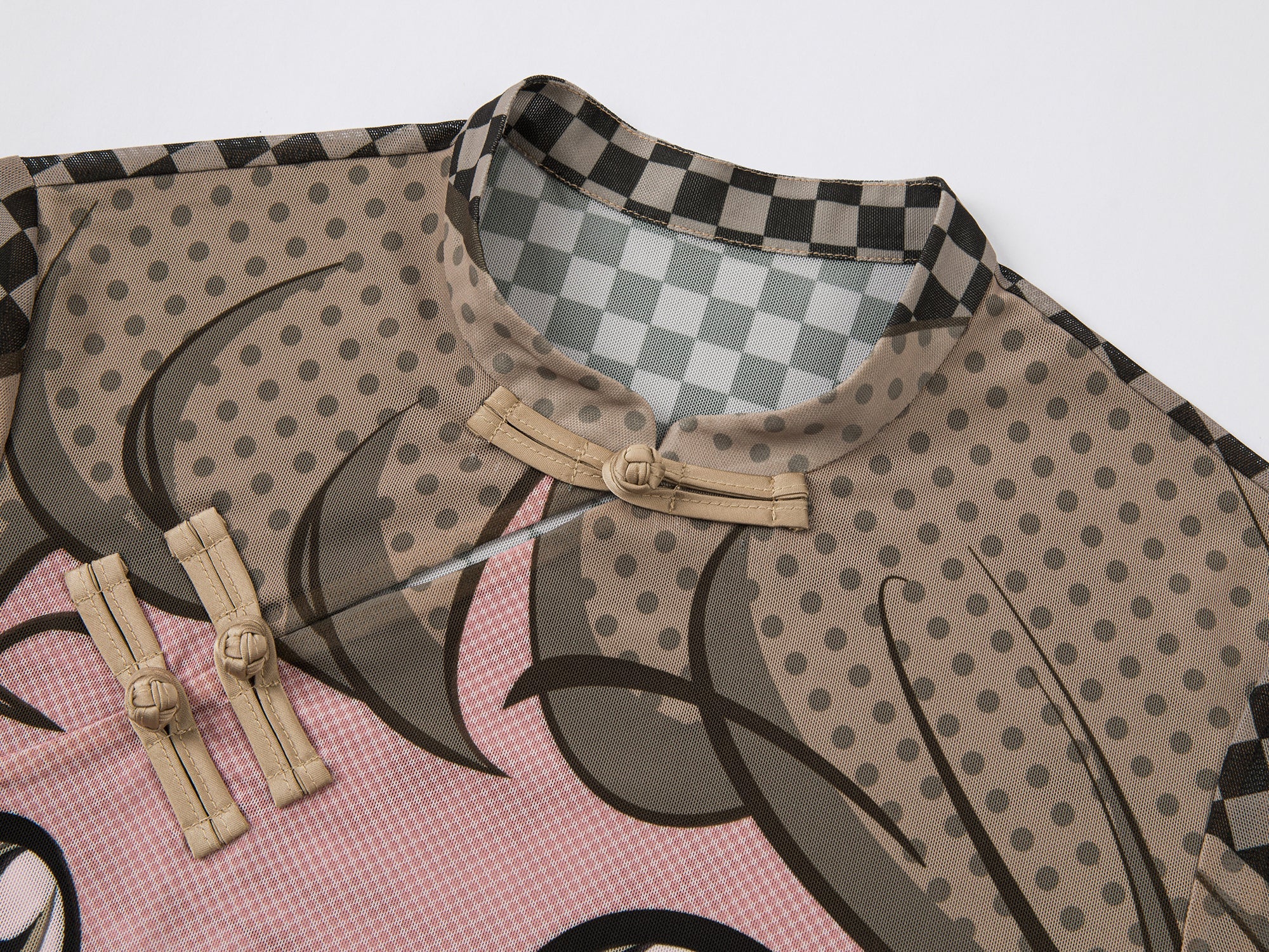 Pop art comic girl chinese-style mesh top