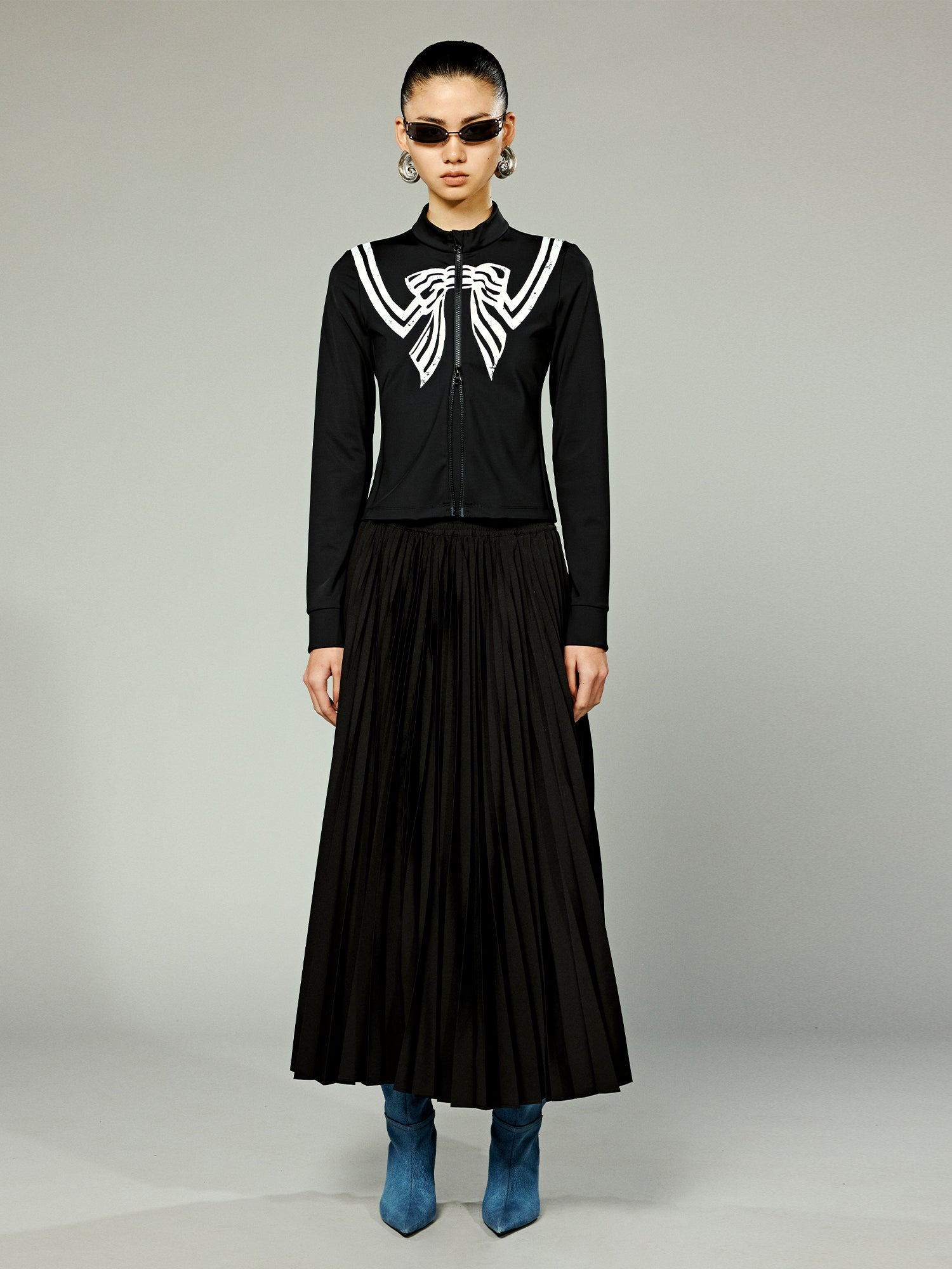 Pop art comic navy collar bow cycling jacket