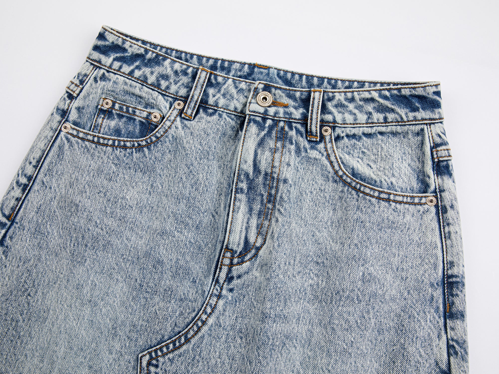 Deconstructed washed denim skirt