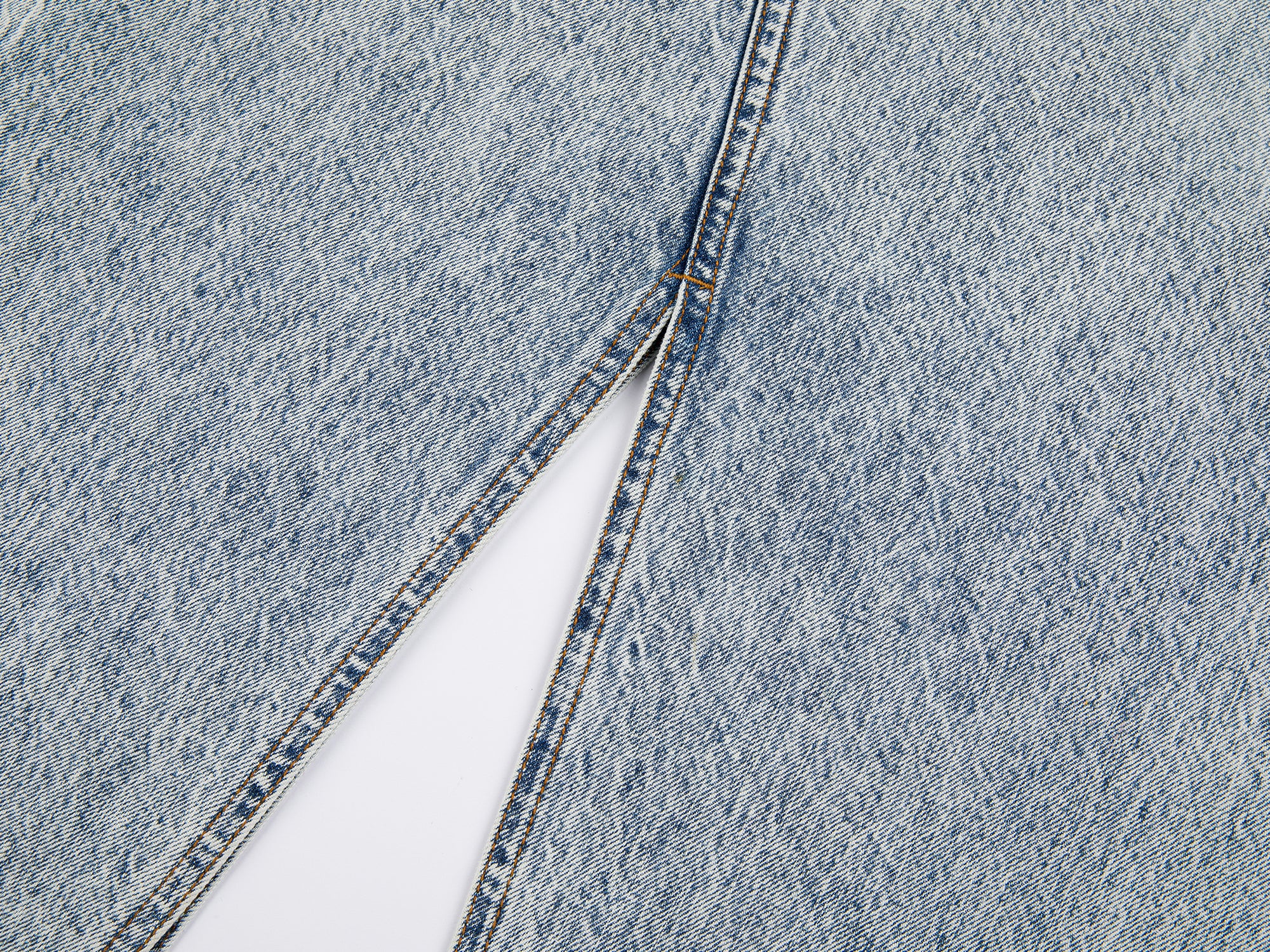 Deconstructed washed denim skirt