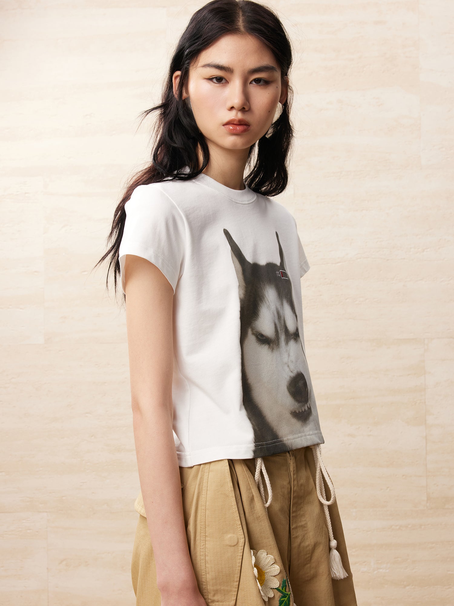 Battery low Siberian husky portrait t-shirt