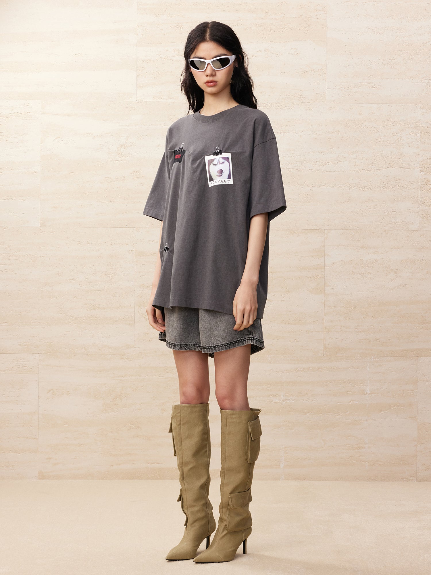 Clipped Siberian husky polaroid t-shirt