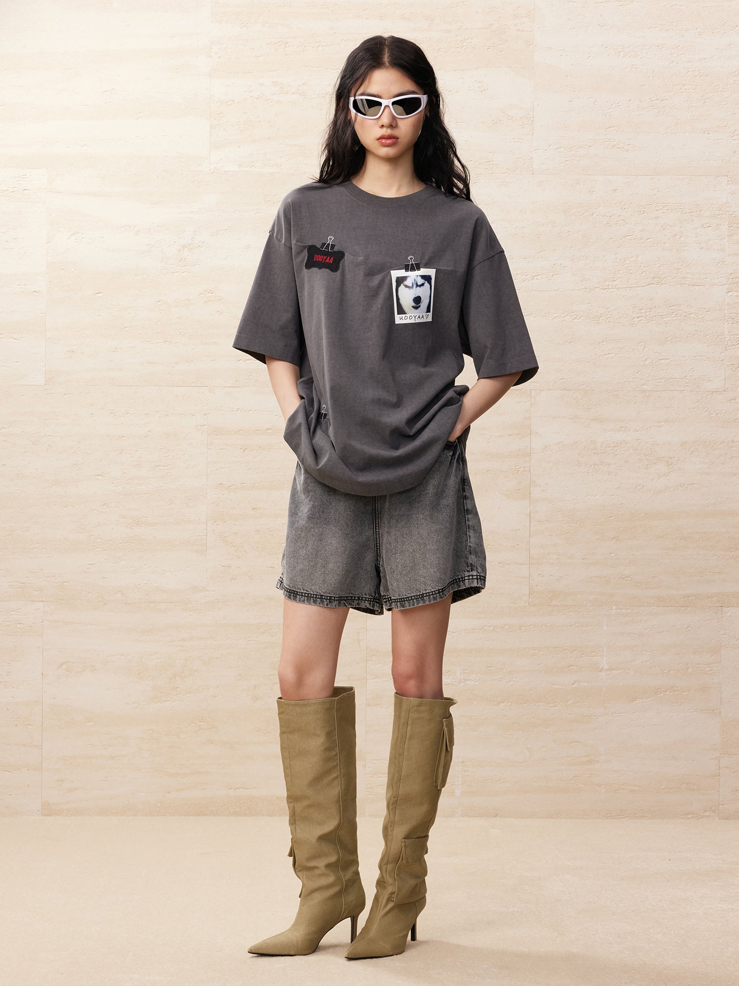 Clipped Siberian husky polaroid t-shirt