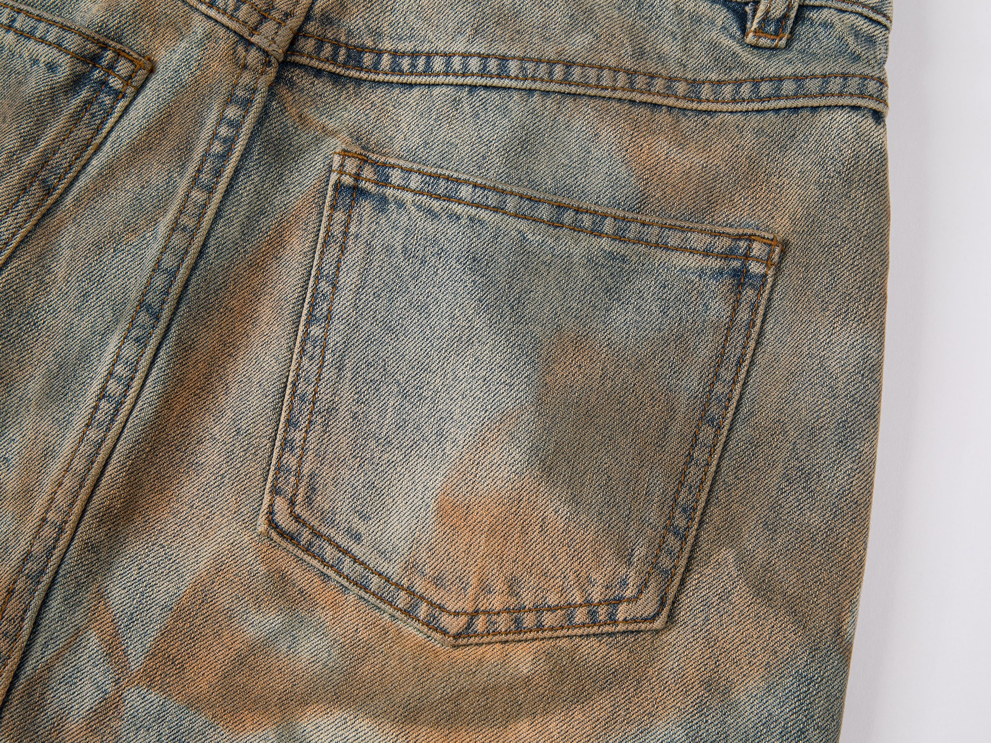 Deconstructed dirty washed denim short skirt