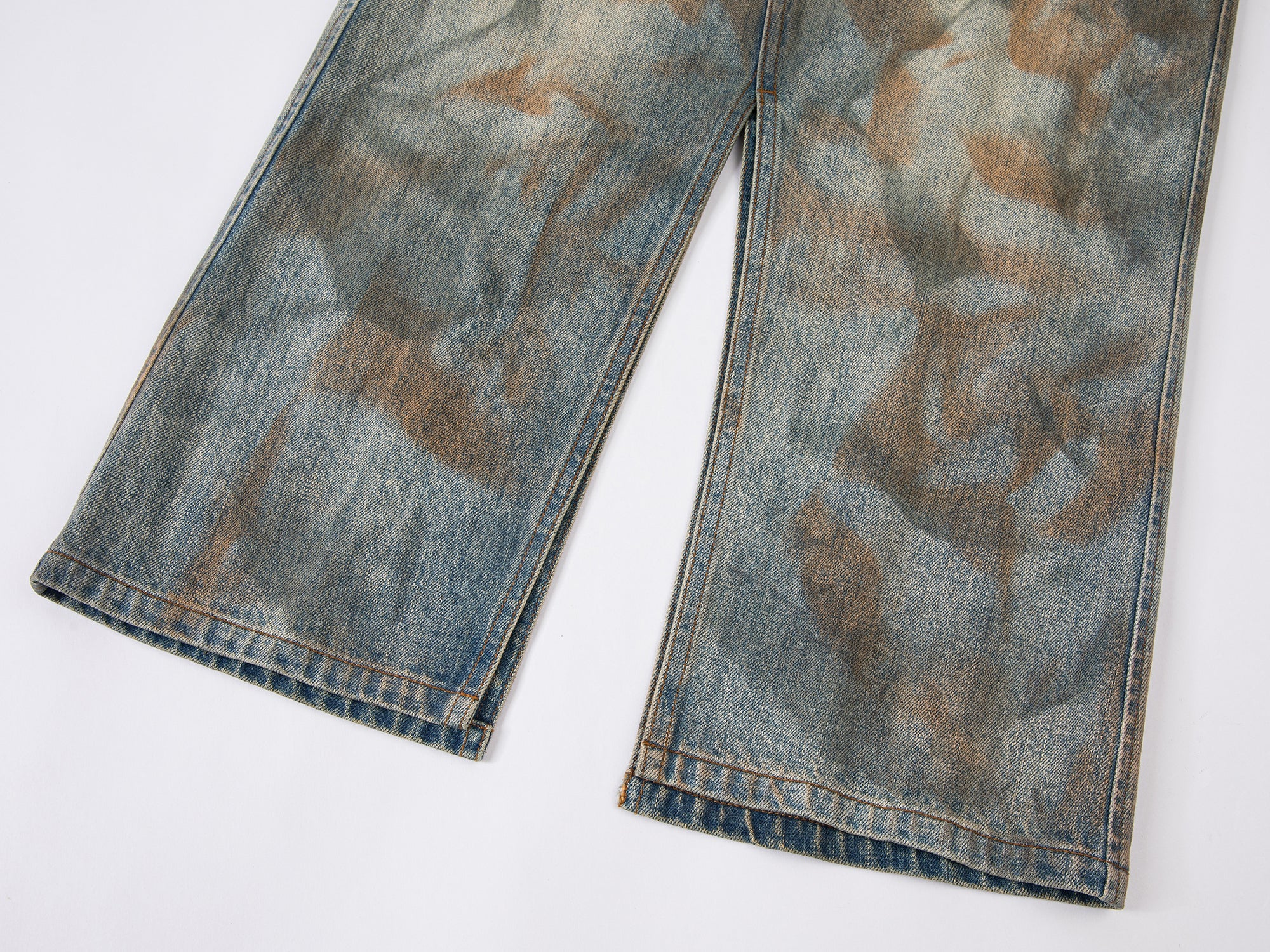 Deconstructed dirty washed denim long skirt