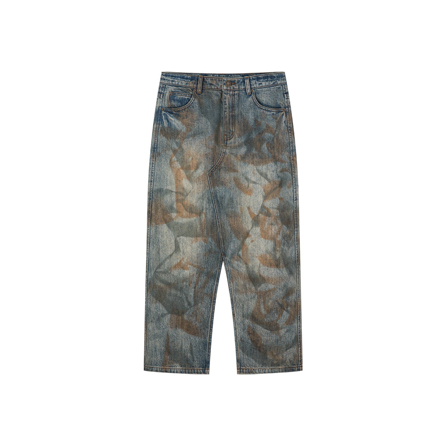 Deconstructed dirty washed denim long skirt