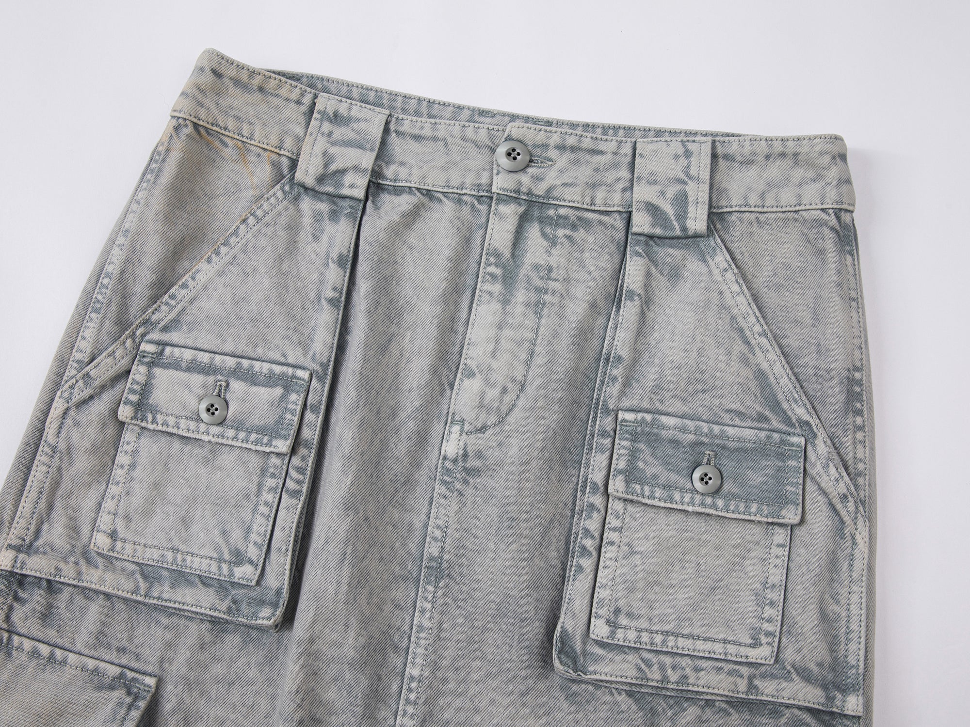 Washed denim cargo skirt