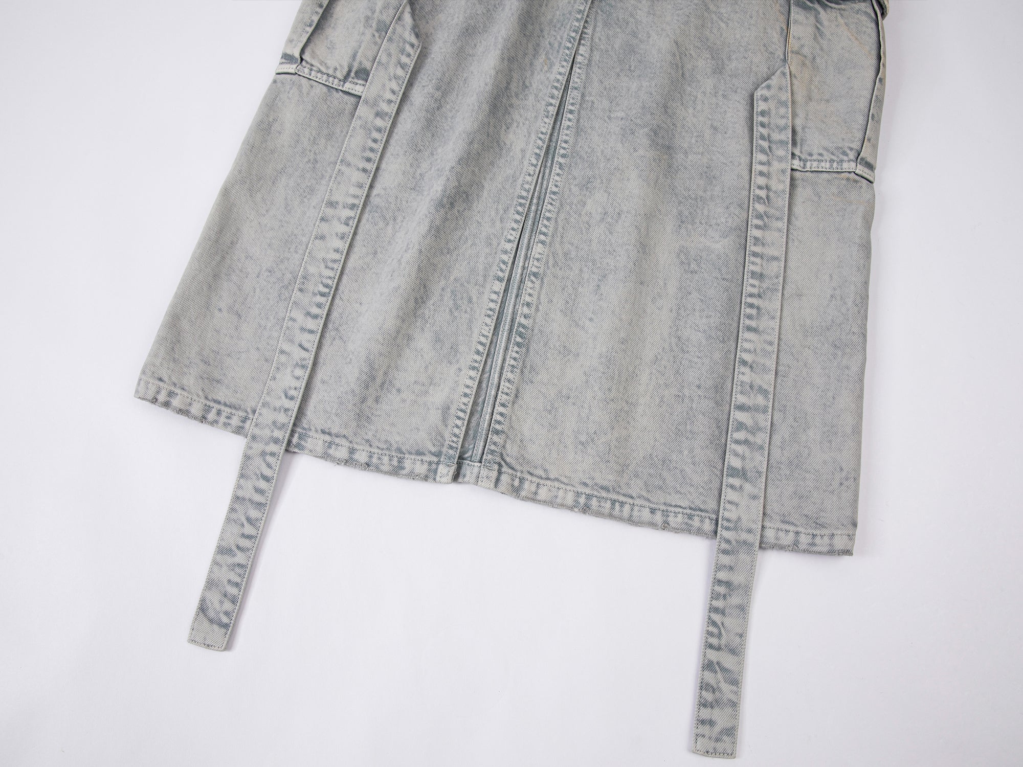 Washed denim cargo skirt