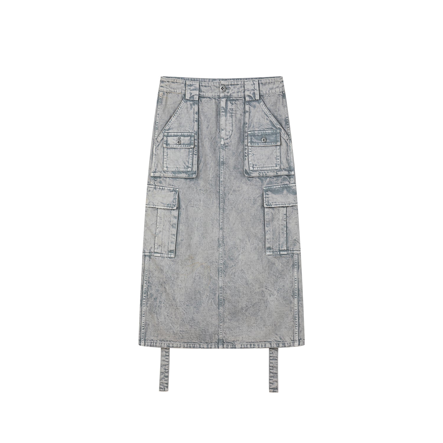 Washed denim cargo skirt