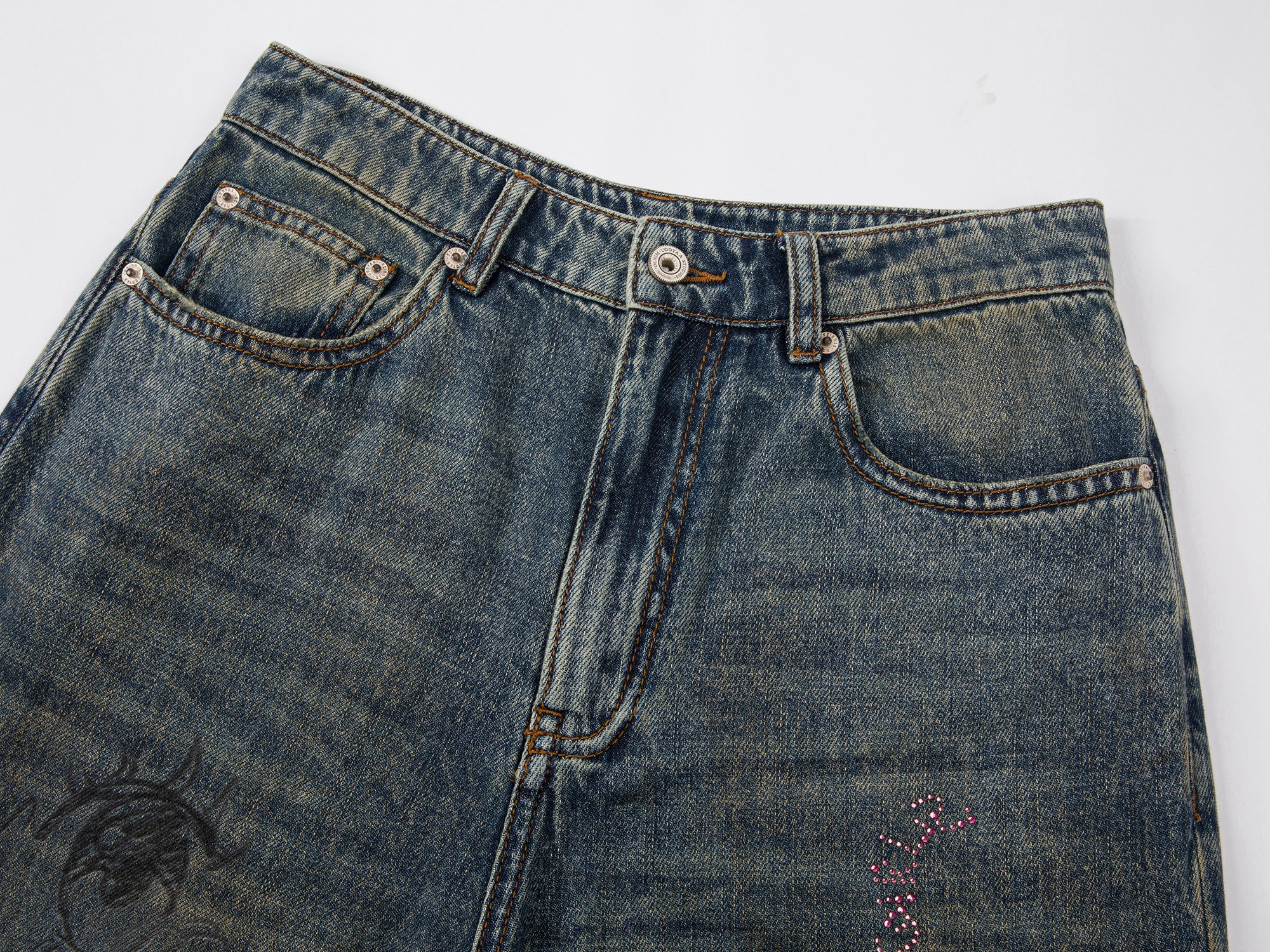 Colour pencil painting ripped wide-leg jeans