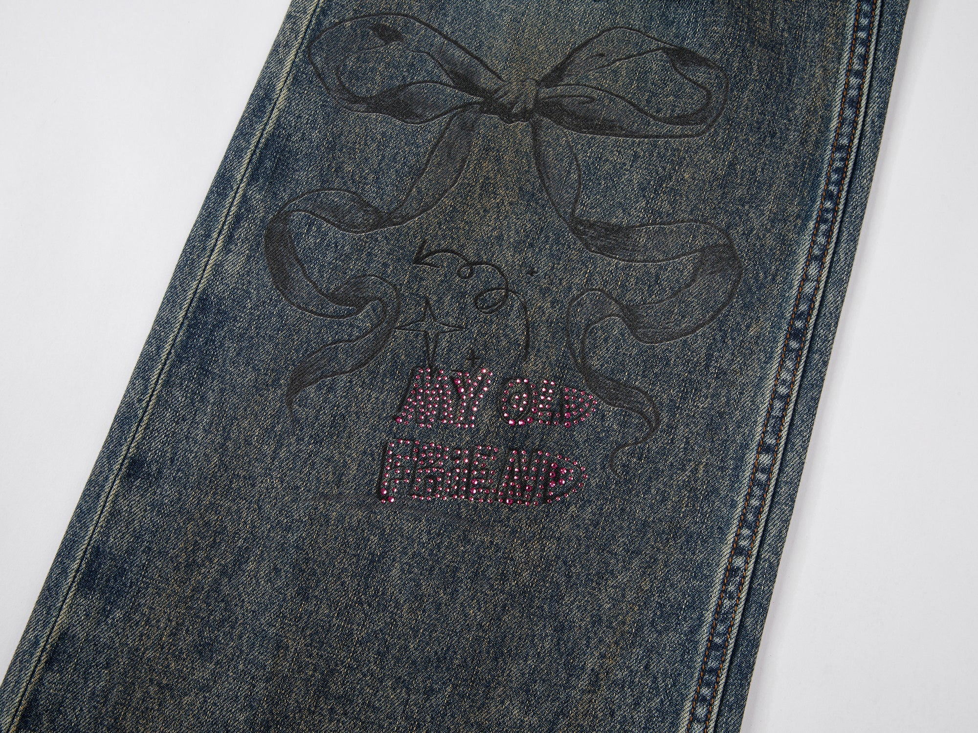 Colour pencil painting ripped wide-leg jeans