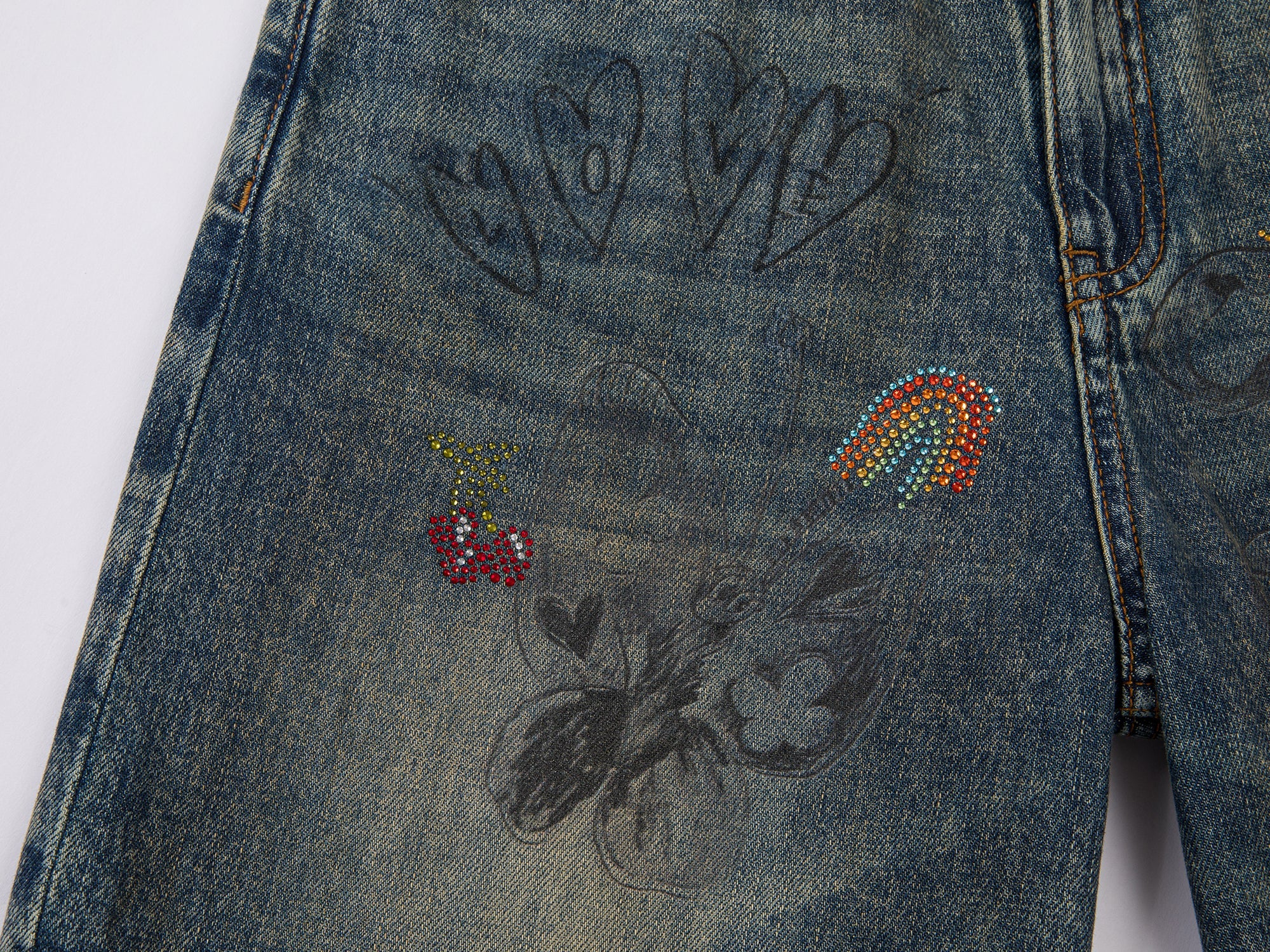 Colour pencil painting raw edge wide-leg shorts