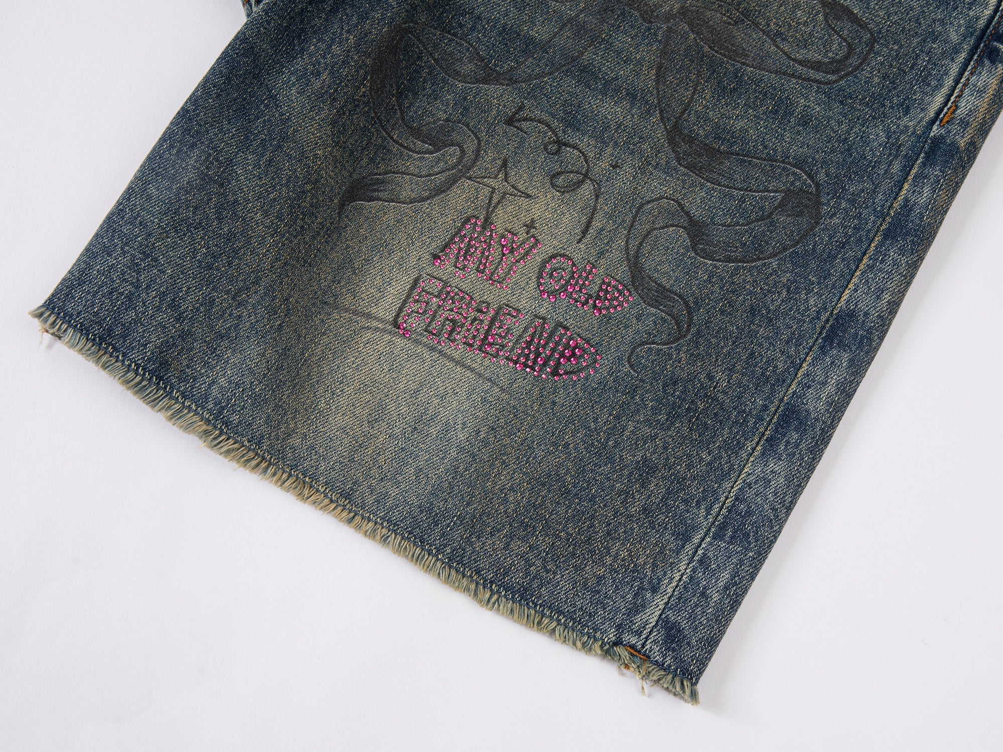 Colour pencil painting raw edge wide-leg shorts